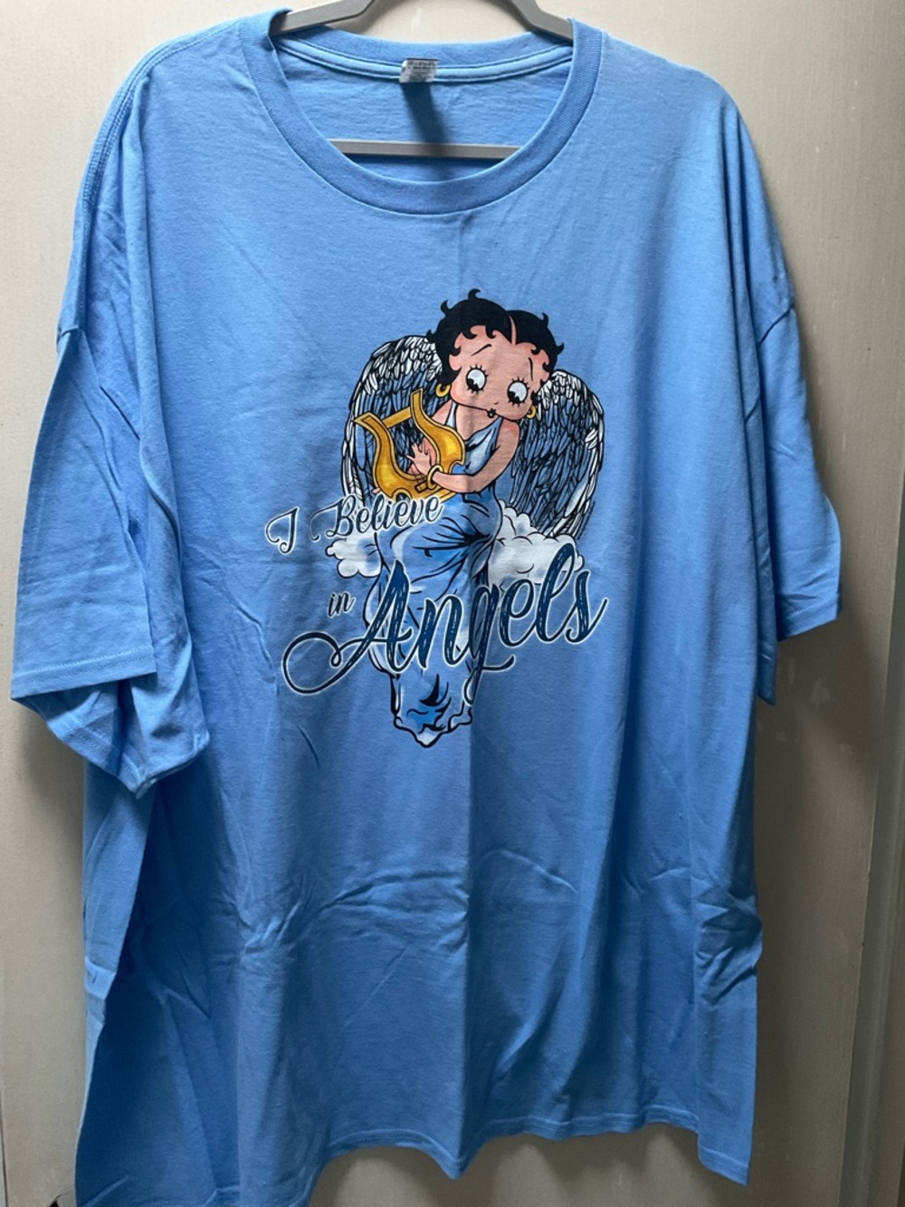 Gildan Light Blue Betty Boop "I Believe in Angels" Short Sleeve Tee